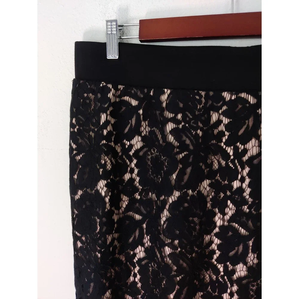 Torrid Black & Nude Lined Floral Lace w/ Chiffon Hem Skirt Size Large or 0X - Picture 4 of 10